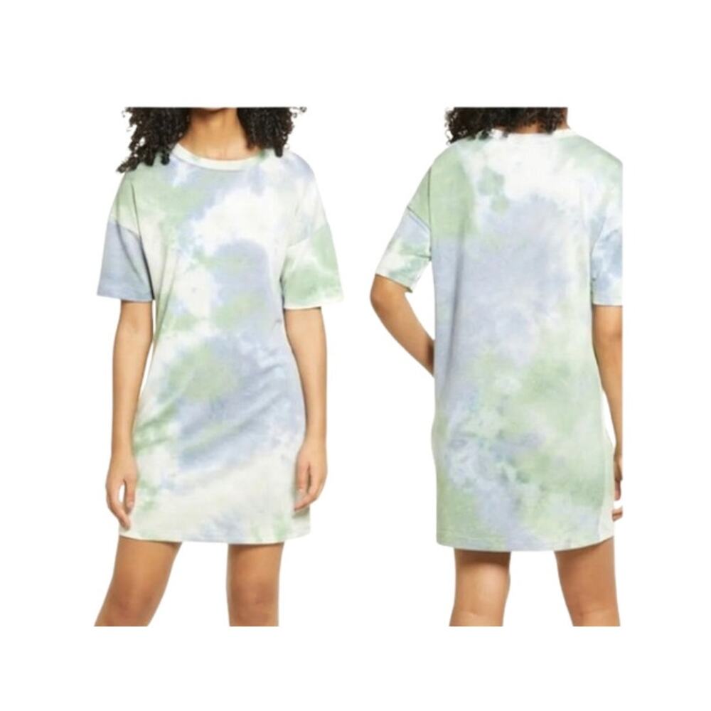 Bp Short Sleeve Green Blue Tie Dye T Shirt Dress Medium NWT